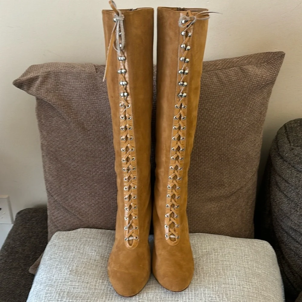 Madison Harding Suede Knee-high lace-up Leather laces Boots Size 9 - Picture 1 of 16